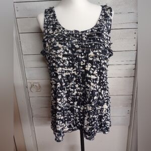 Chicos Tank Top Blue/Black Tiered Ruffle Sleeveless Stretch Chicos Size Med/Larg